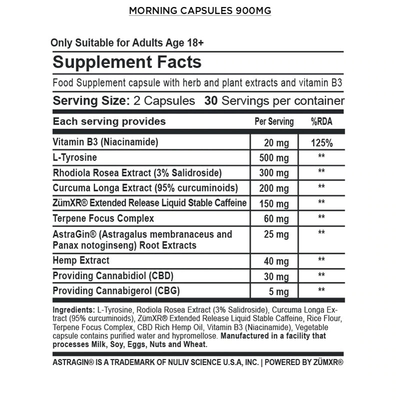 cbdfx uk morning capsules supp facts ingredients