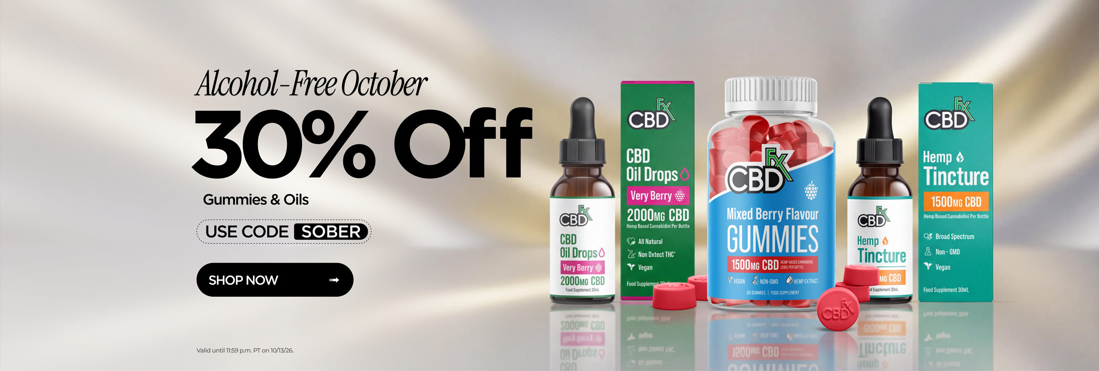 UK AM Alcohol Free October Kickoff % OFF Code SOBER CBDfx US Desktop(xpx)